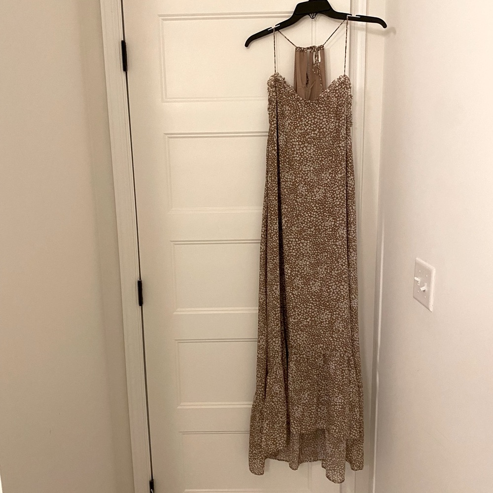 Vici Beige and White Spotted Maxi Dress
